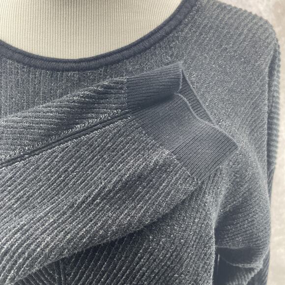 Lucky Brand Womens XL Dark Gray Tie Front Knot Ribbed Sweater Long Sleeve - Picture 5 of 9